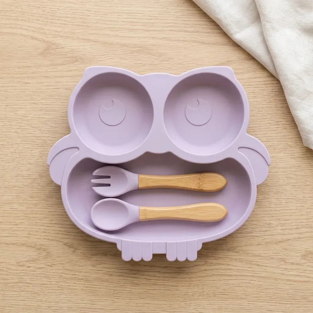 3pc Owl Silicone Baby Feeding Bowl and Cutlery Set