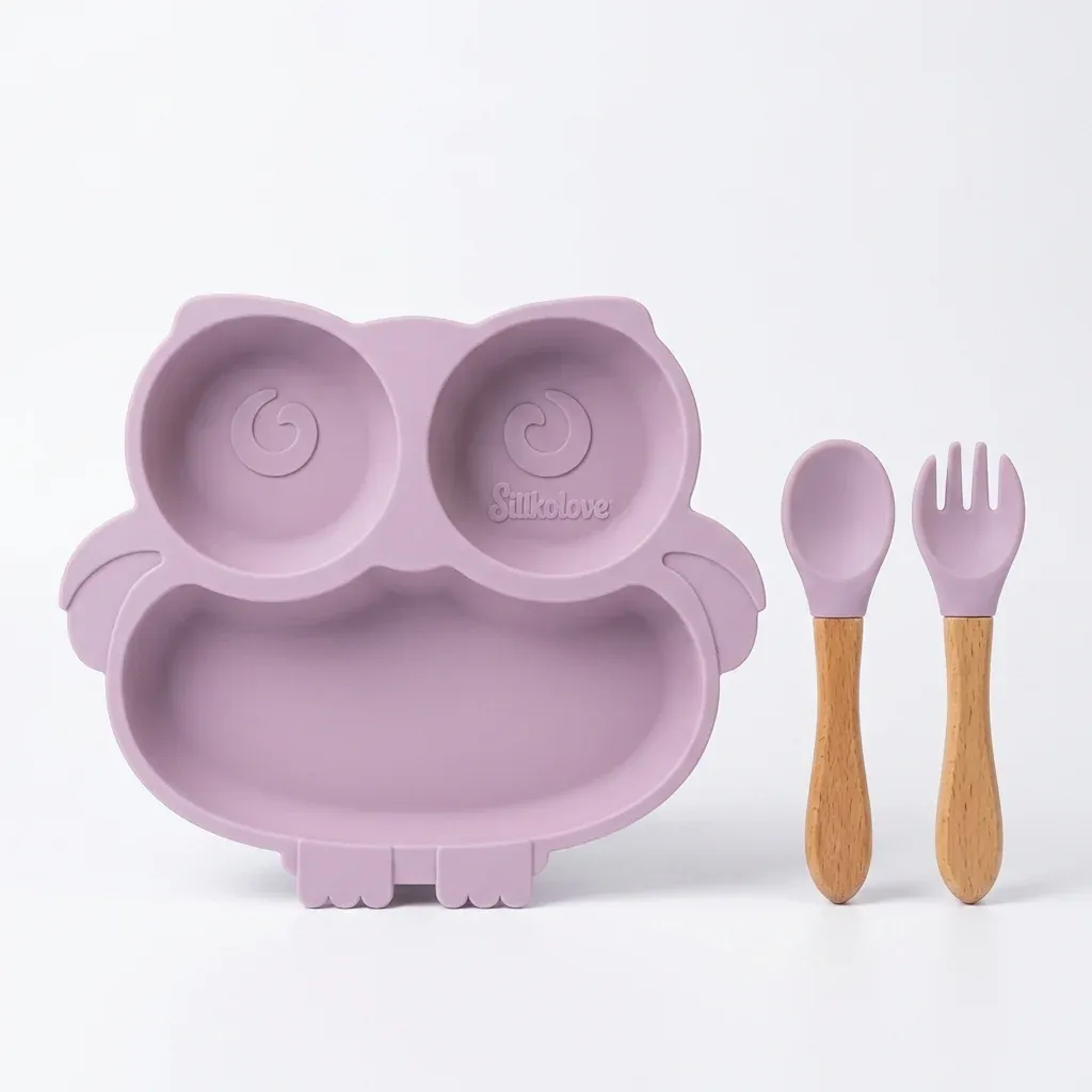 3pc Owl Silicone Baby Feeding Bowl and Cutlery Set
