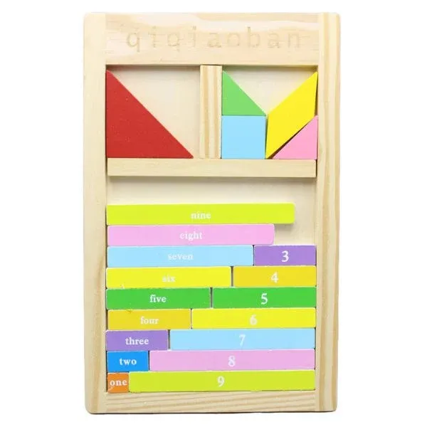 Wooden Pattern Blocks Shape & Color Sorting Toy