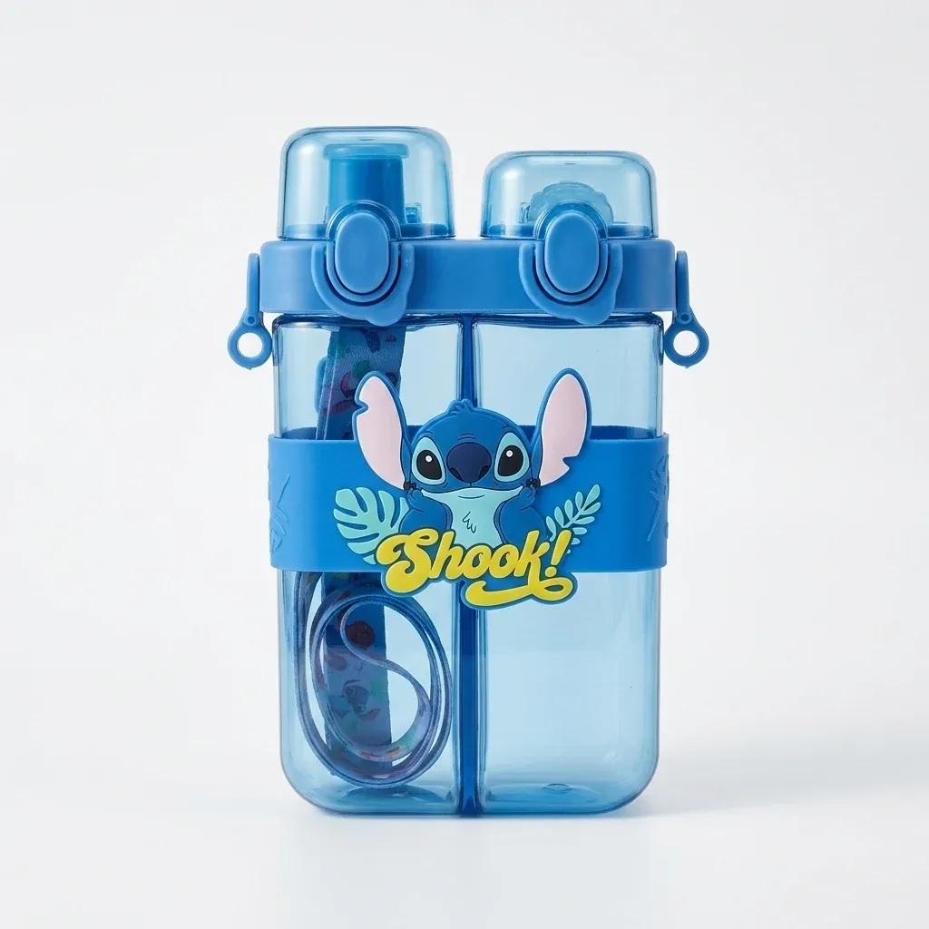 Dual-Compartment Kids Water Bottle with Straws