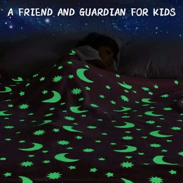 Glow in The Dark Soft Star Moon Pink Blanket