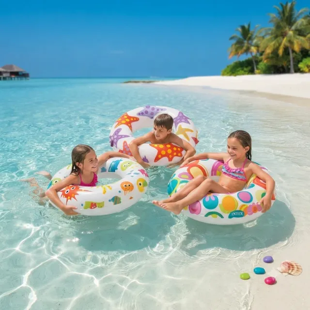 Lively Print Inflatable Swim Ring for Kids