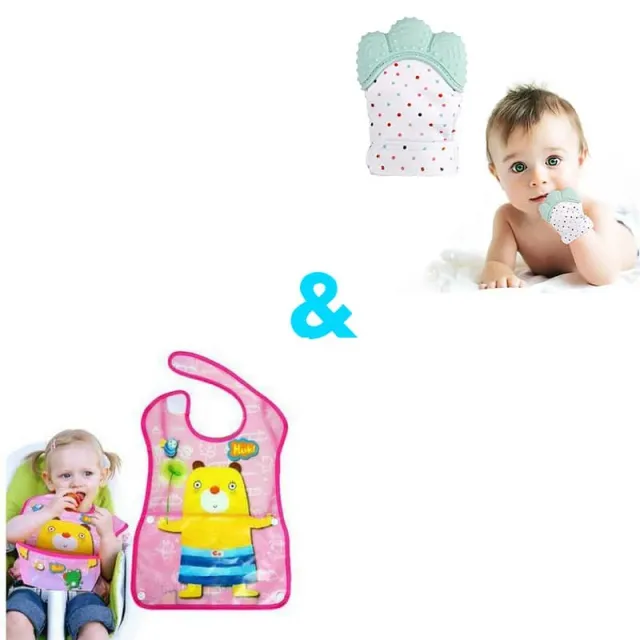 Baby Teething Mitten Plus Baby Quick Wash Bibs Set