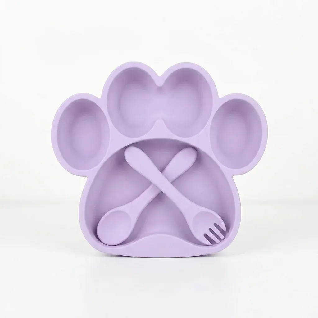 Bear Paw Shape Silicone Baby Feeding Plate Set