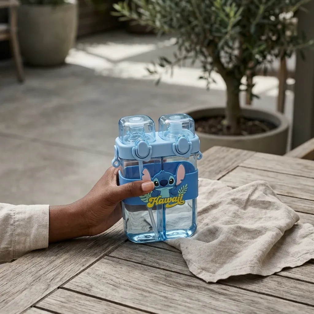 Dual-Compartment Kids Water Bottle with Straws