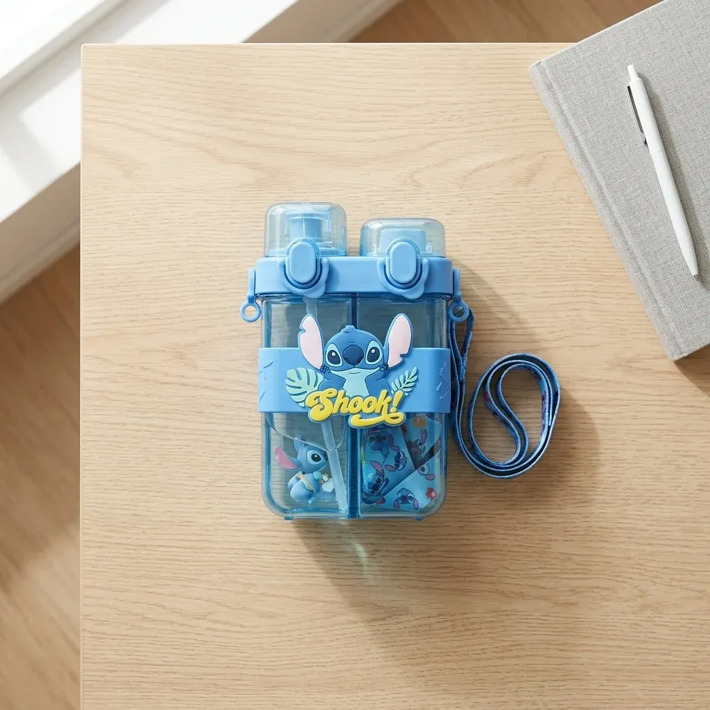 Dual-Compartment Kids Water Bottle with Straws