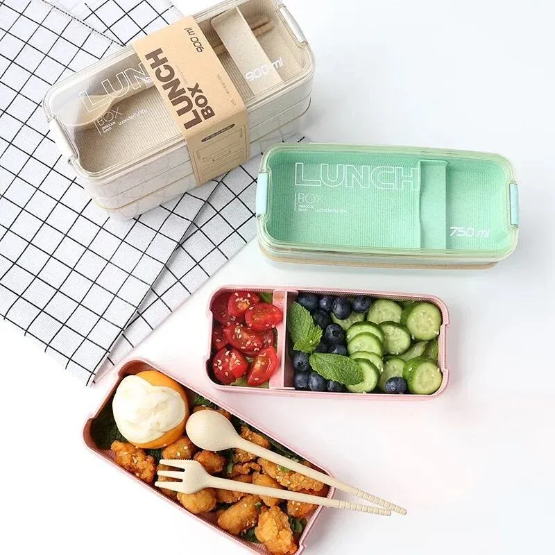 900ml 3-Layer Kids Bento Lunch Box with Spoon & Fork