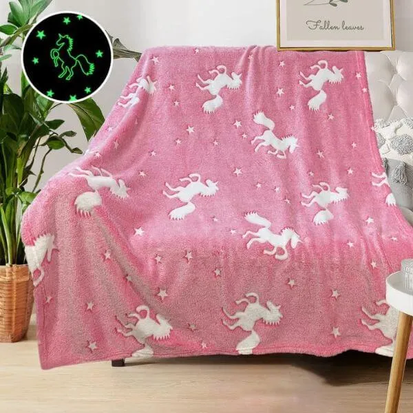 Glow in The Dark Pink Unicorn Blanket