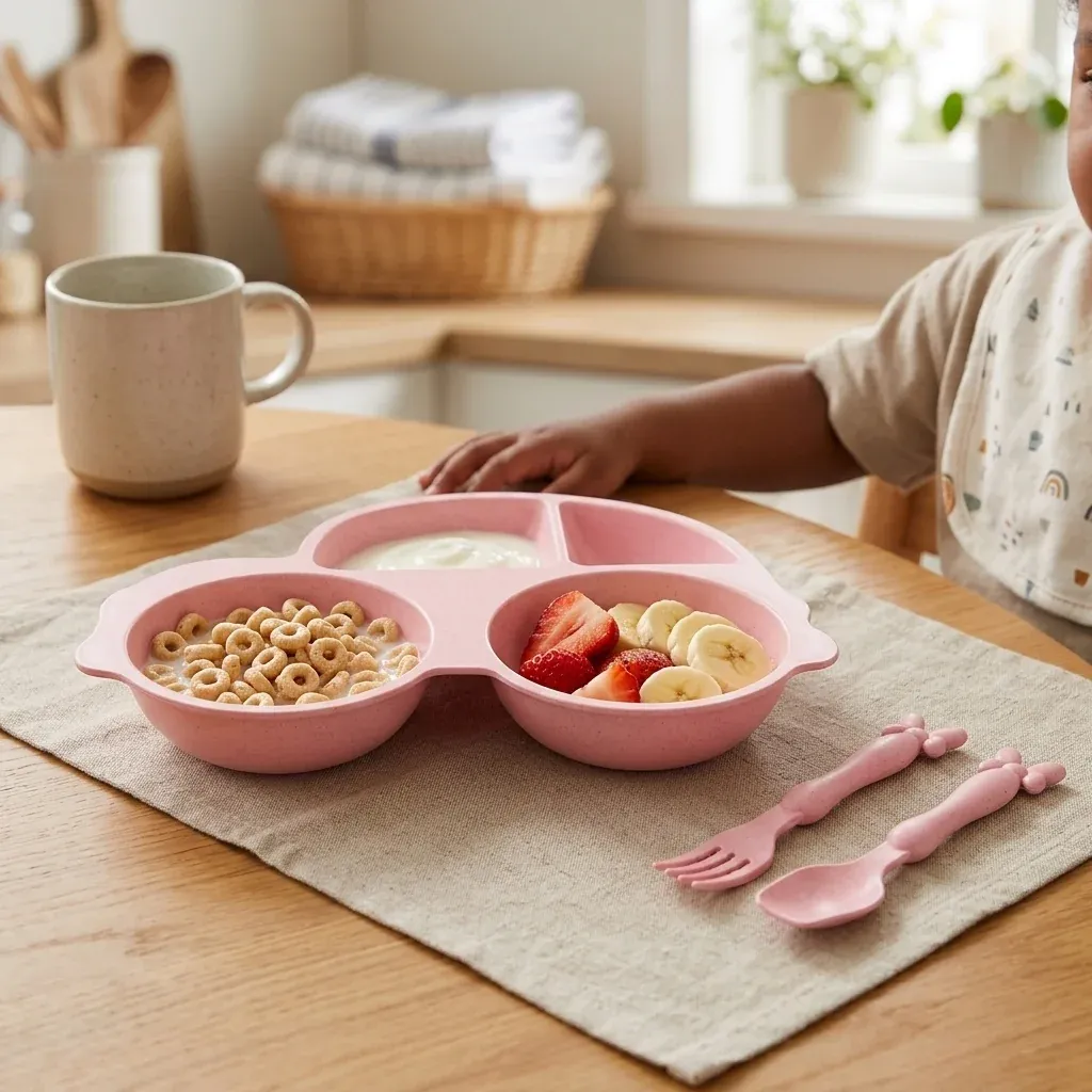 Car-Shaped Kids Bowl with Spoon and Fork Set