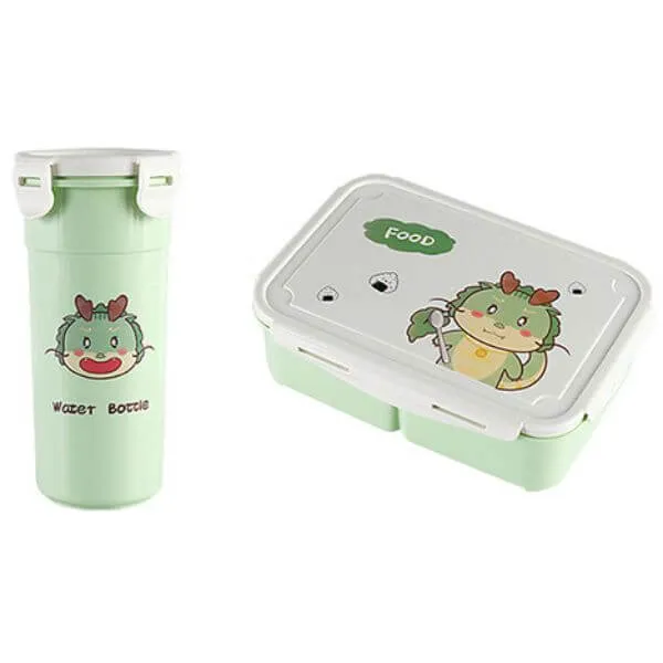 Cartoon Design Plastic Bento Lunch Box with Water Bottle