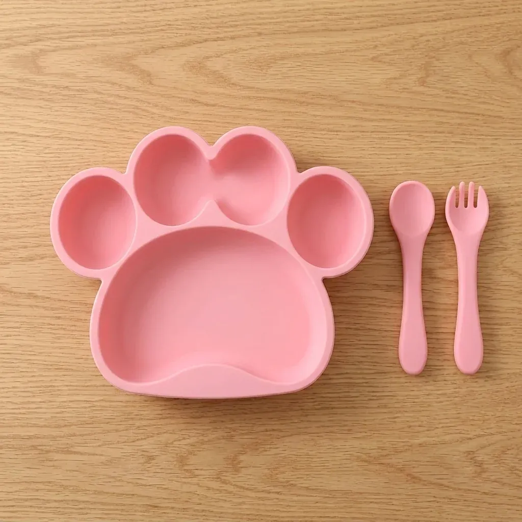Bear Paw Shape Silicone Baby Feeding Plate Set