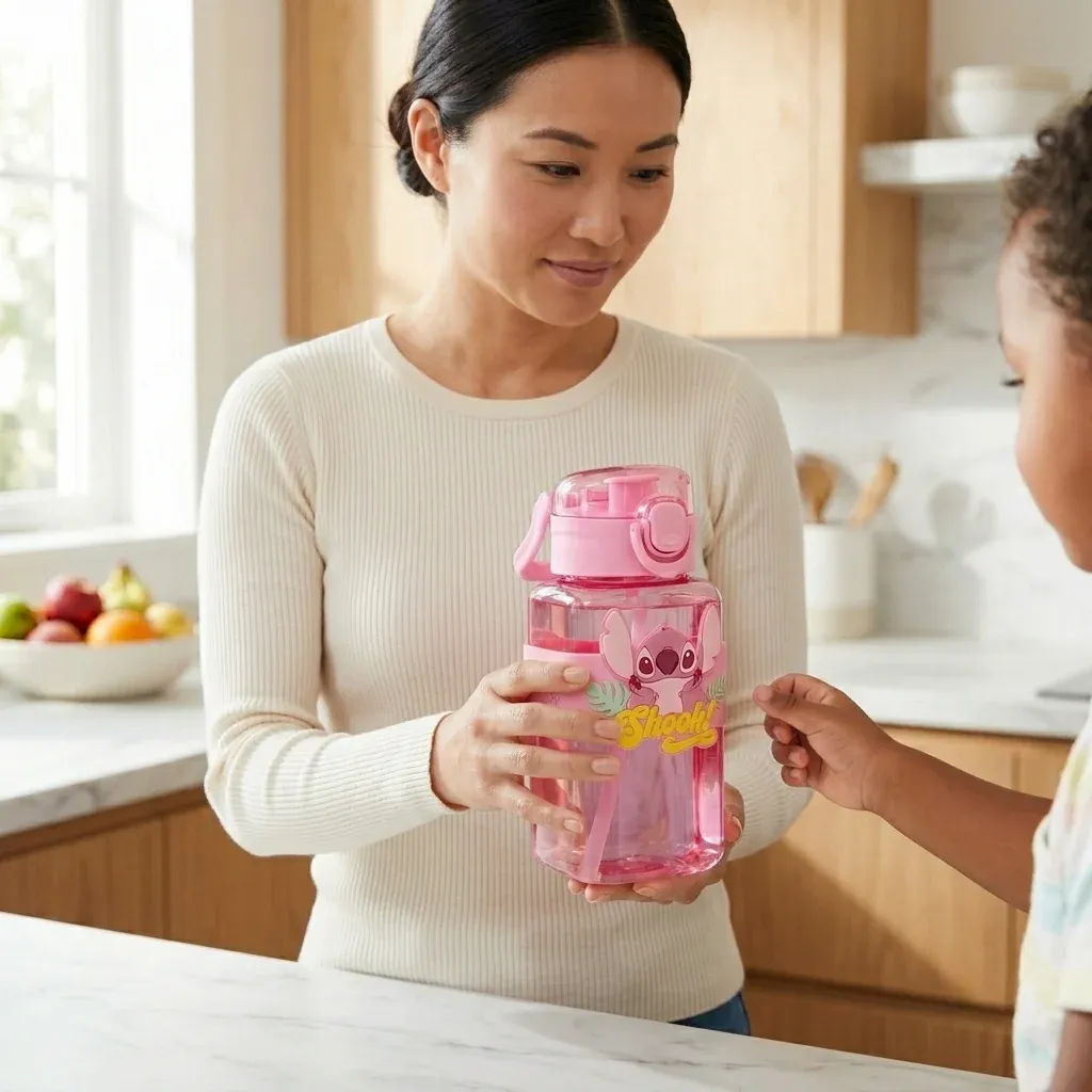 Dual-Compartment Kids Water Bottle with Straws