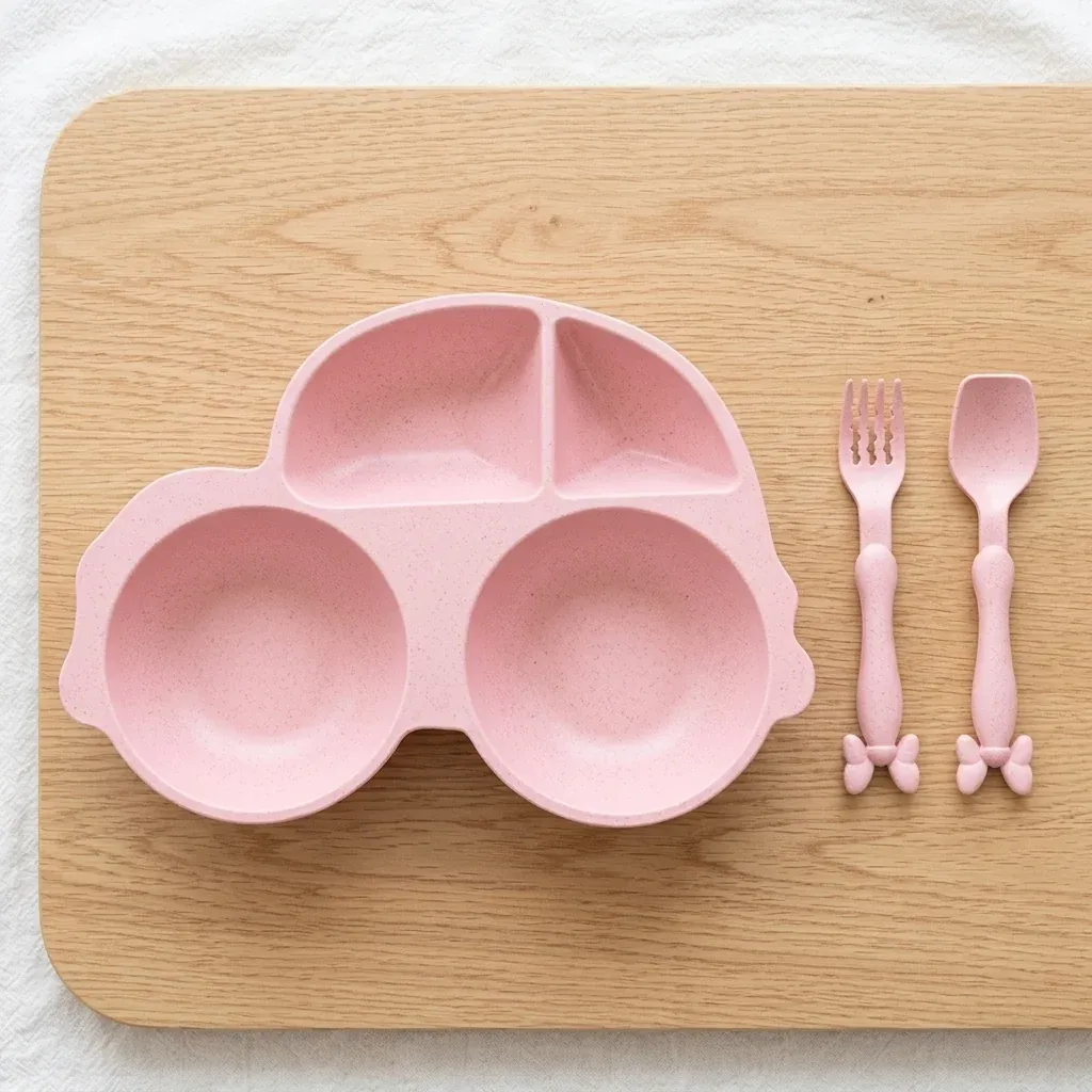 Car-Shaped Kids Bowl with Spoon and Fork Set