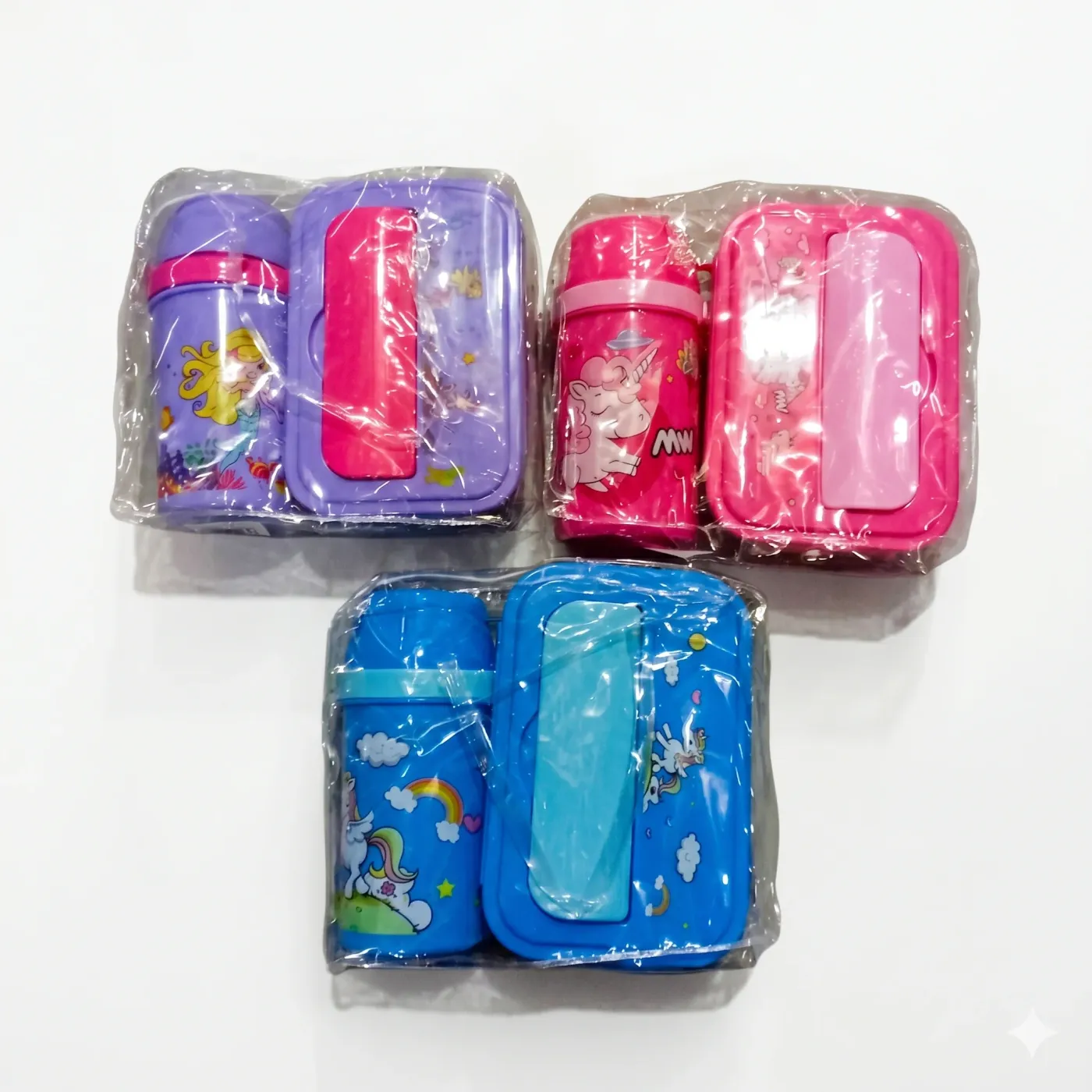 Kids Cute Character Bento Lunch Box & Matching Drink Cup