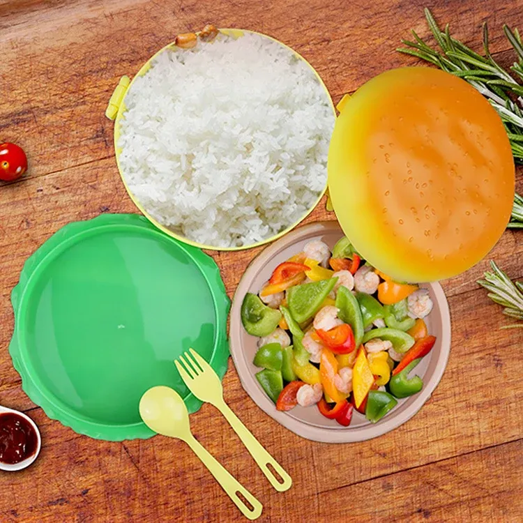 Adorable Burger-Style Double Layer Kids Lunch Box Container