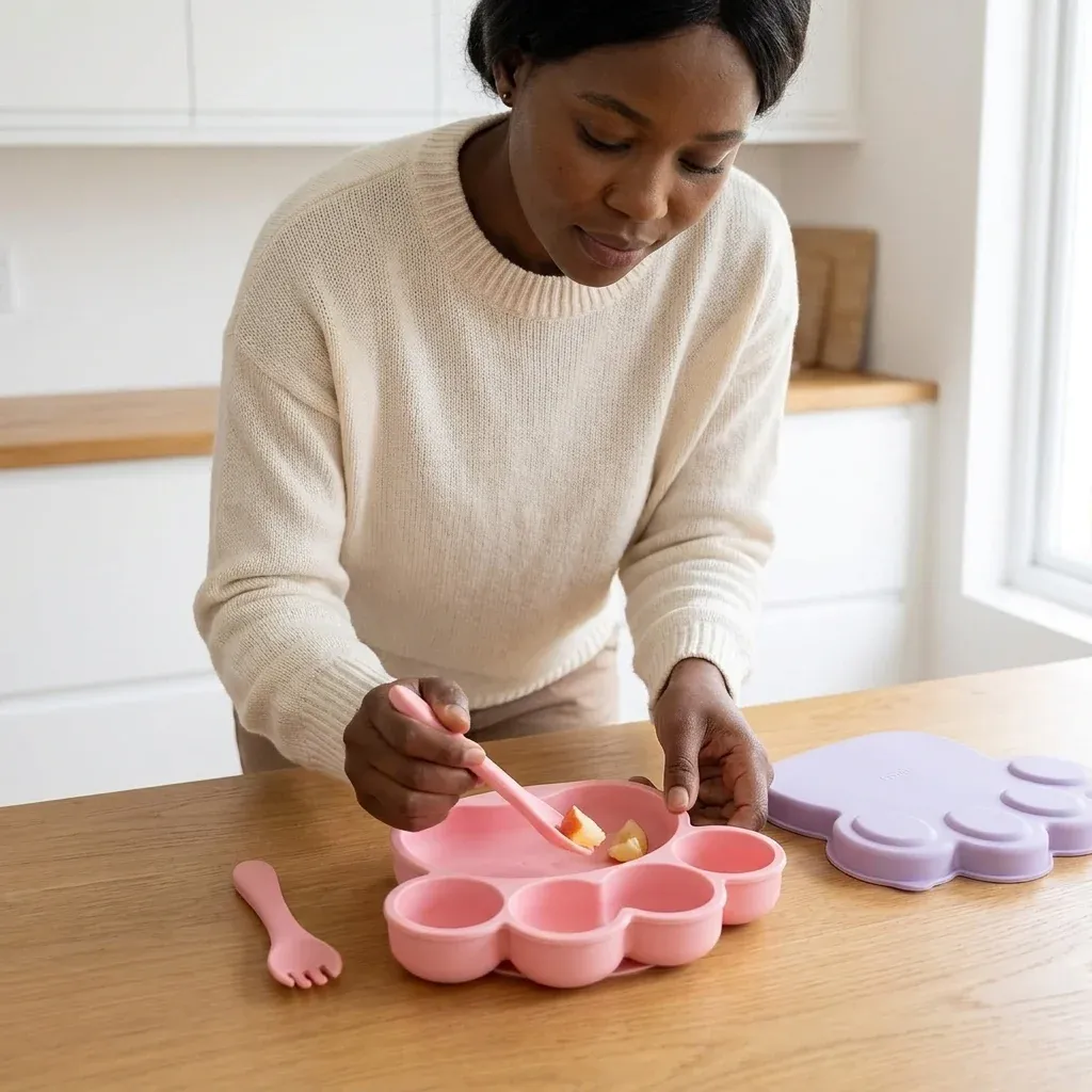 Bear Paw Shape Silicone Baby Feeding Plate Set