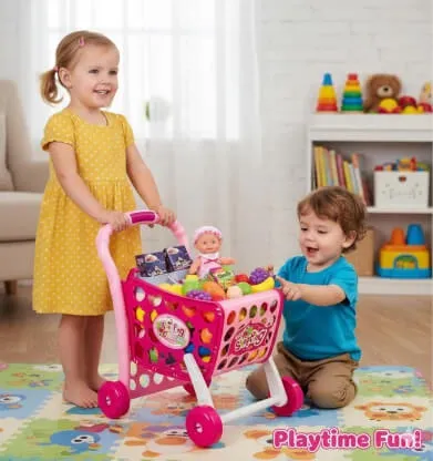 3 in 1 Shopping Cart Kids Pretend Play Trolley Toy Set