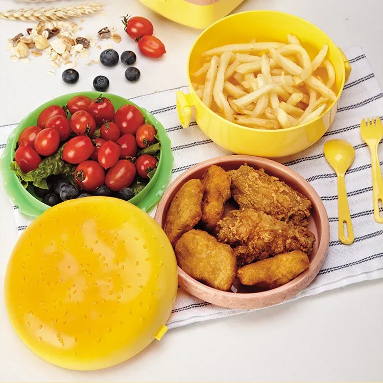 Adorable Burger-Style Double Layer Kids Lunch Box Container